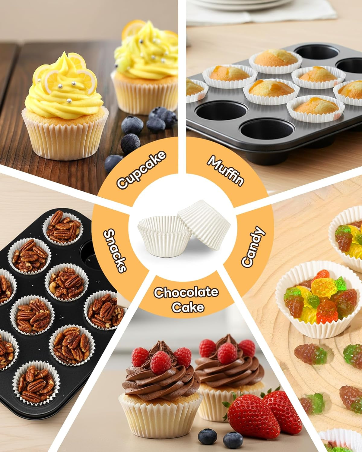 Non-Stick 400Pcs White Mini Cupcake Liners for Baking, Greaseproof Muffin Liners for Mini Muffin Pan, Food Grade Cupcake Wrapper for for Party, Wedding, Birthday, Christmas, Valentines