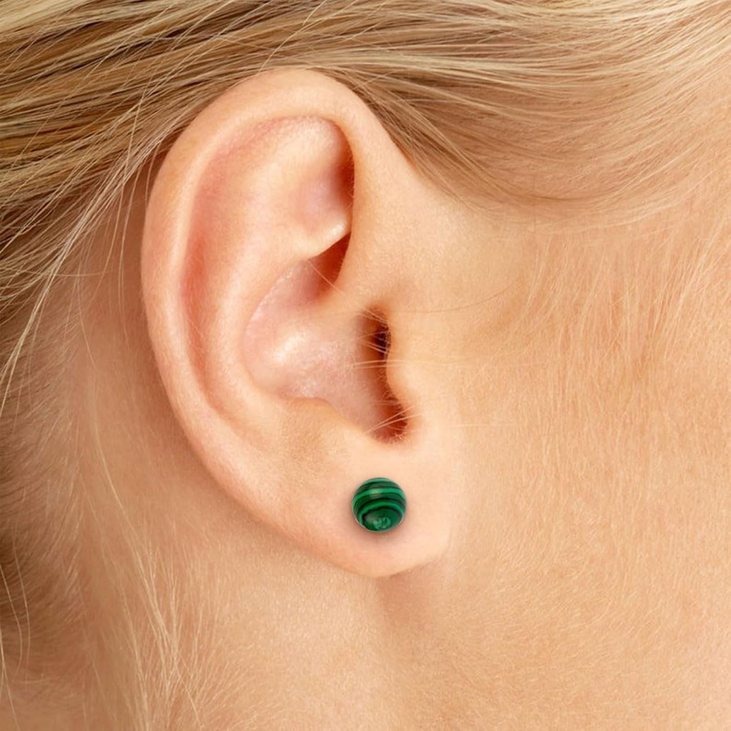 Mother'S Day Handmade Natural Stone Earrings 8Mm Handmade Healing Earrings Green Peacock Stone Stud Earrings Jewelry Gifts for Women (Malachite)