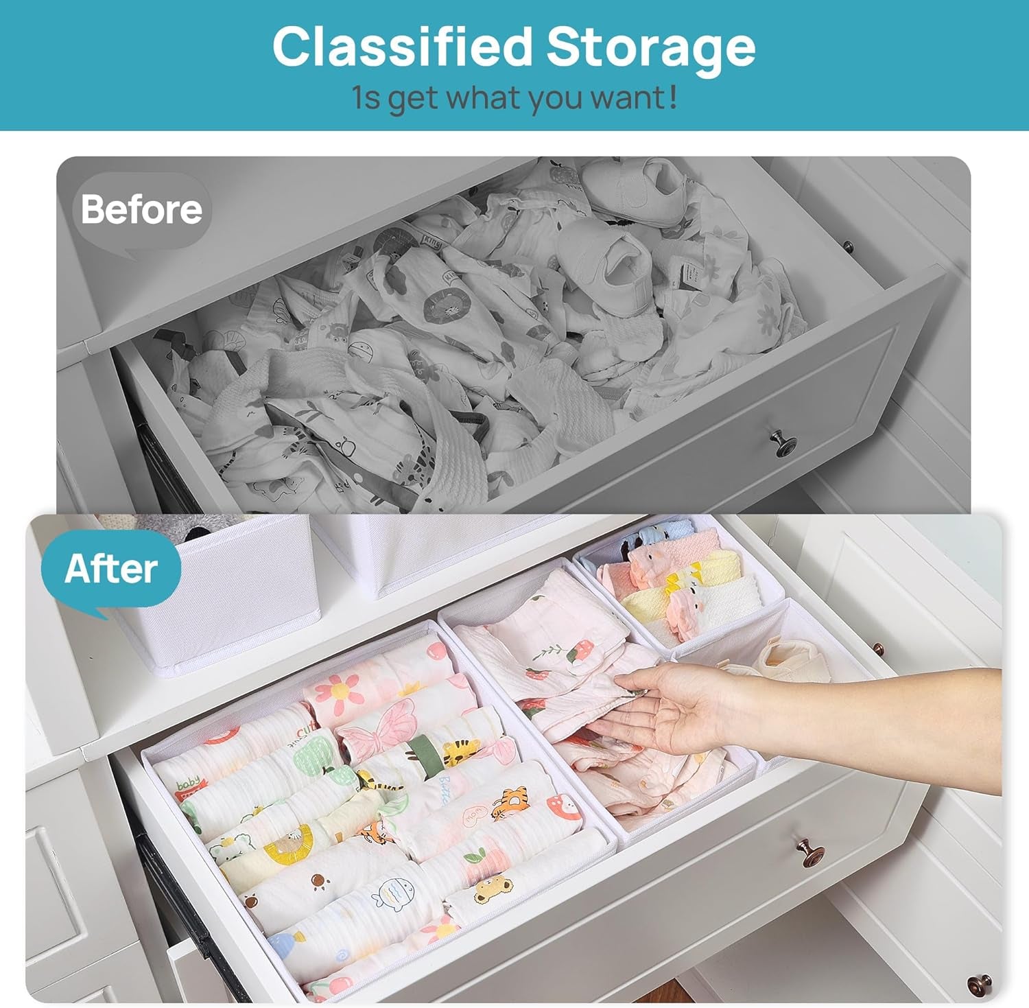 12 Pack Baby Clothes Organizer, Dresser Drawer Organizer for Baby Clothing, Foldable Fabric Closet Drawer Storage Bins, Nursery Dresser Dividers for Bra, Socks, Ties, Scarf