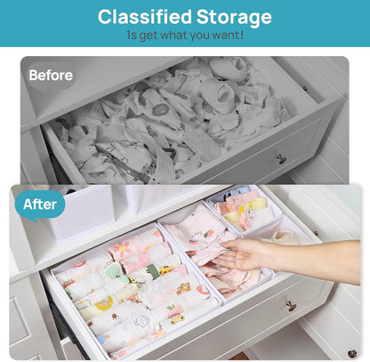 12 Pack Baby Clothes Organizer, Dresser Drawer Organizer for Baby Clothing, Foldable Fabric Closet Drawer Storage Bins, Nursery Dresser Dividers for Bra, Socks, Ties, Scarf