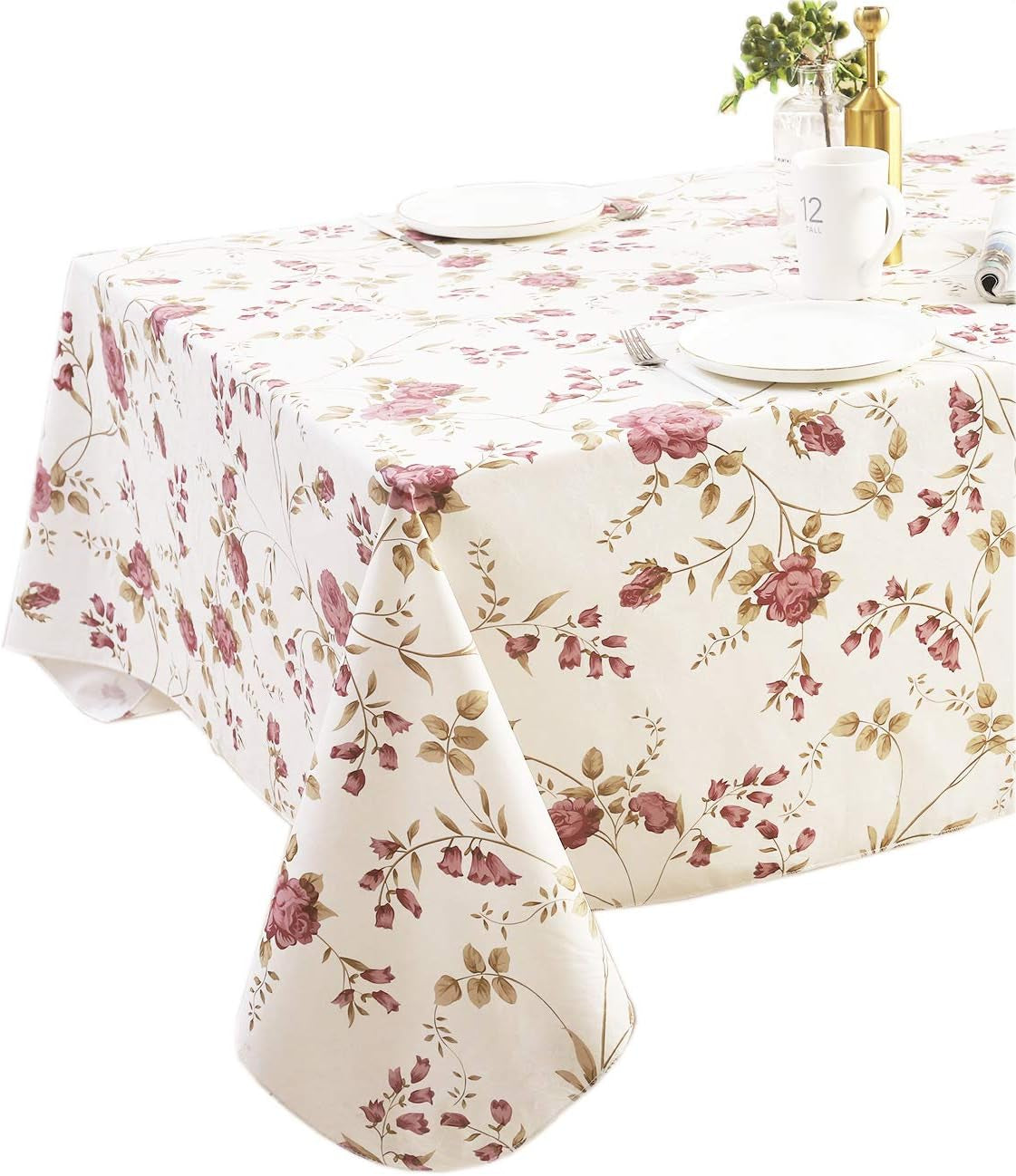 Heavy Duty Vinyl Tablecloth with Flannel Backing Waterproof Oil-Proof Plastic Table Cloth Stain-Resistant Wipeable Rectangle or Square Table Cover for Indoor and Outdoor (Flowers, 54X54 Inch)