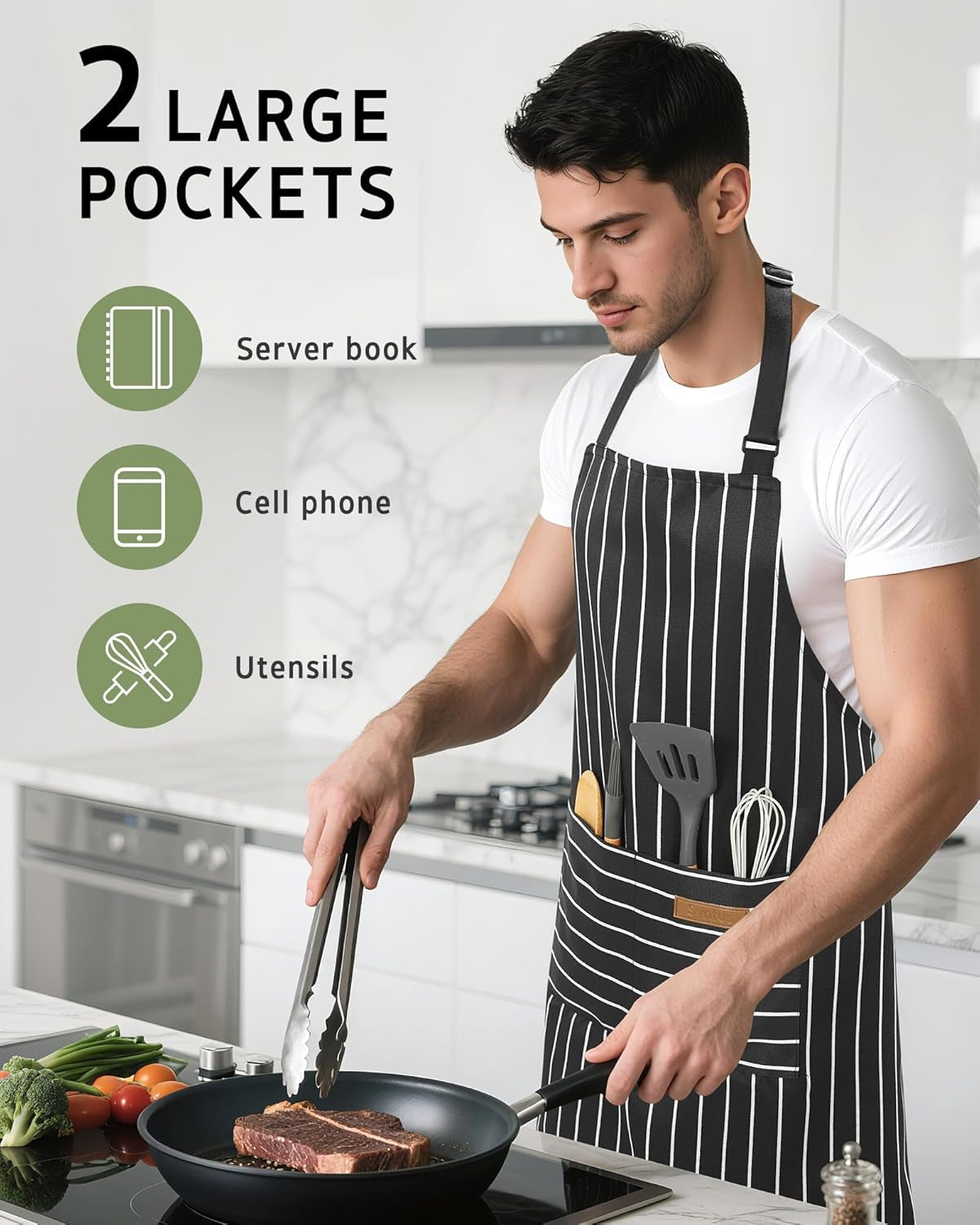 2 Pack Kitchen Aprons, Apron for Cooking with 2 Pockets for Men Women Adjustable Bib Chef Apron