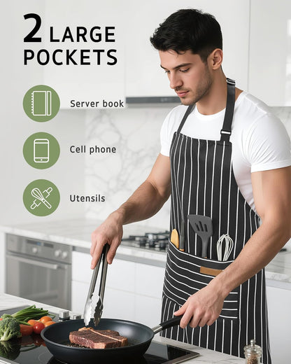 2 Pack Kitchen Aprons, Apron for Cooking with 2 Pockets for Men Women Adjustable Bib Chef Apron