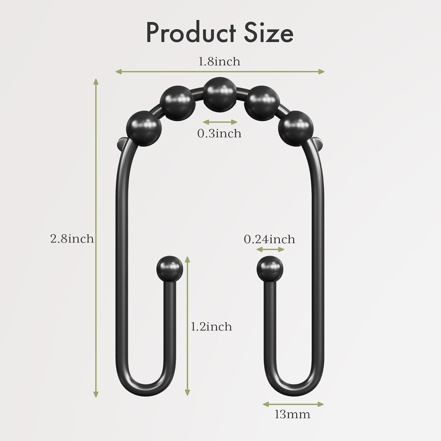 Shower Curtain Hooks, Black Rust Proof Non-Slip Double Hooks for Shower Curtain, Sturdy Metal Rings Bathroom 12Pcs