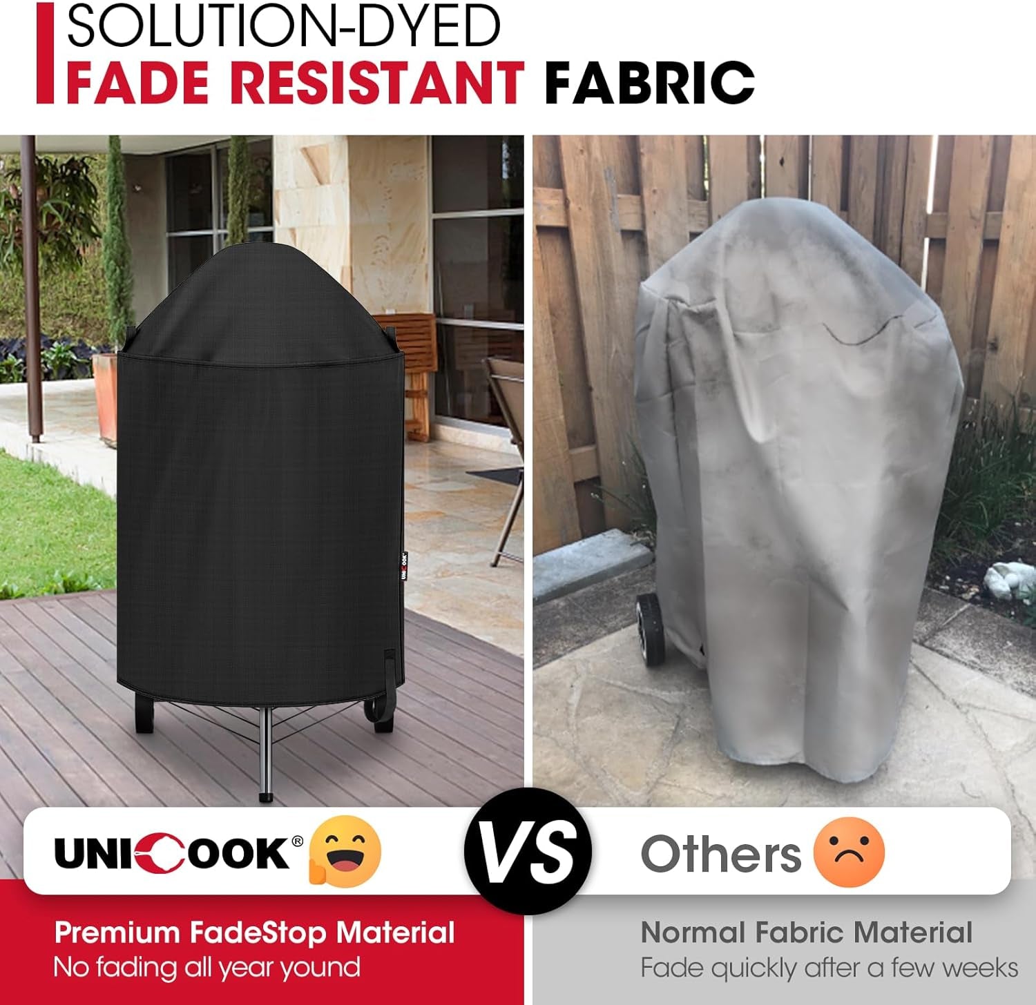 round Kettle Grill Cover Compatible with Weber 22 Inch Charcoal Grill, Waterproof Vinyl Exterior with Polyester Lining, Outdoor Charocoal BBQ Smoker Cover, Compared to Weber 7176