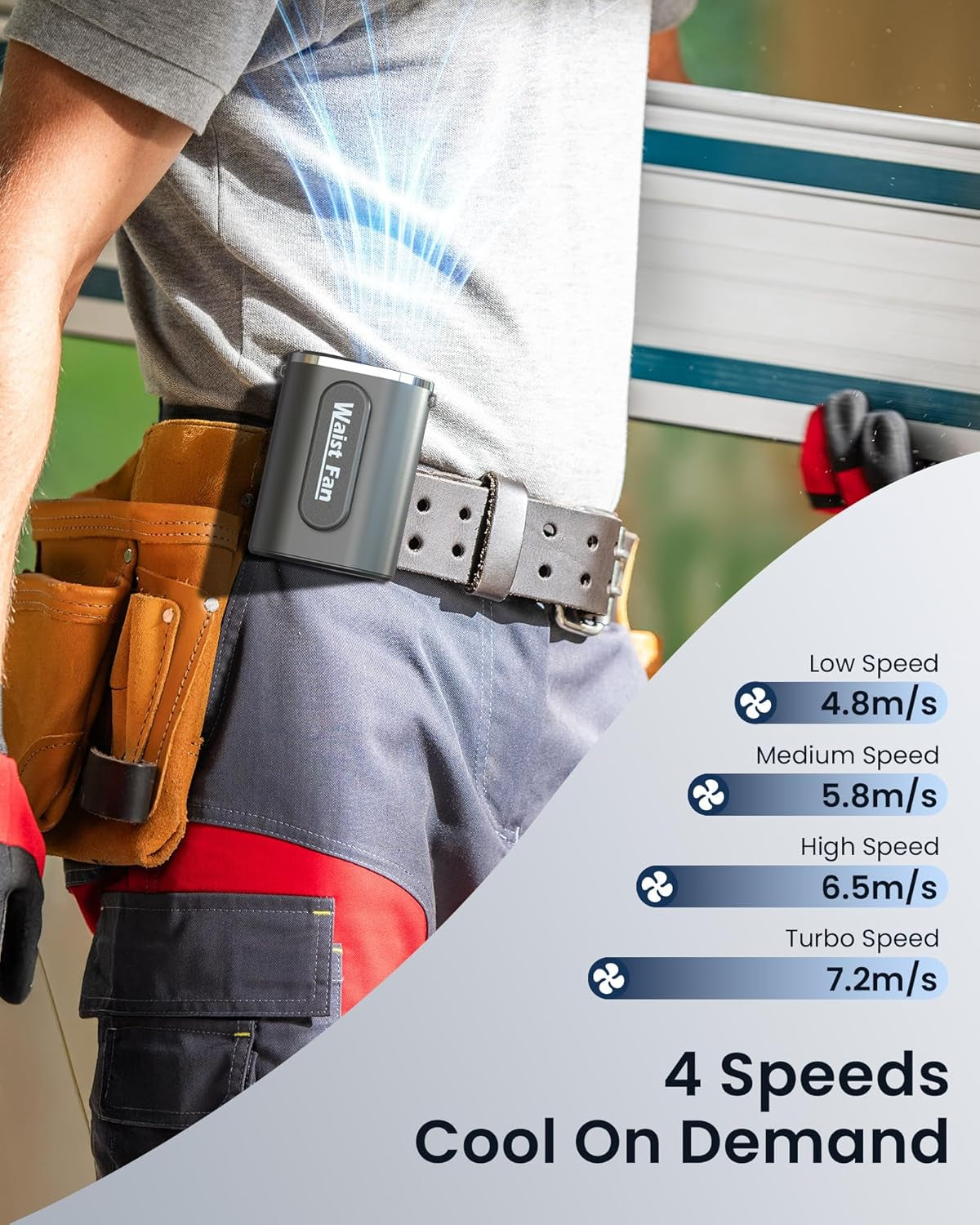 Portable Mini Waist Belt Fan Rechargeable, Upgraded 17500RPM Strong Airflow with 4 Speed Levels, Personal Hands-Free Necklace Cooling Fan, under Shirt Cooling for Blue Collar, Weeding, Outdoor