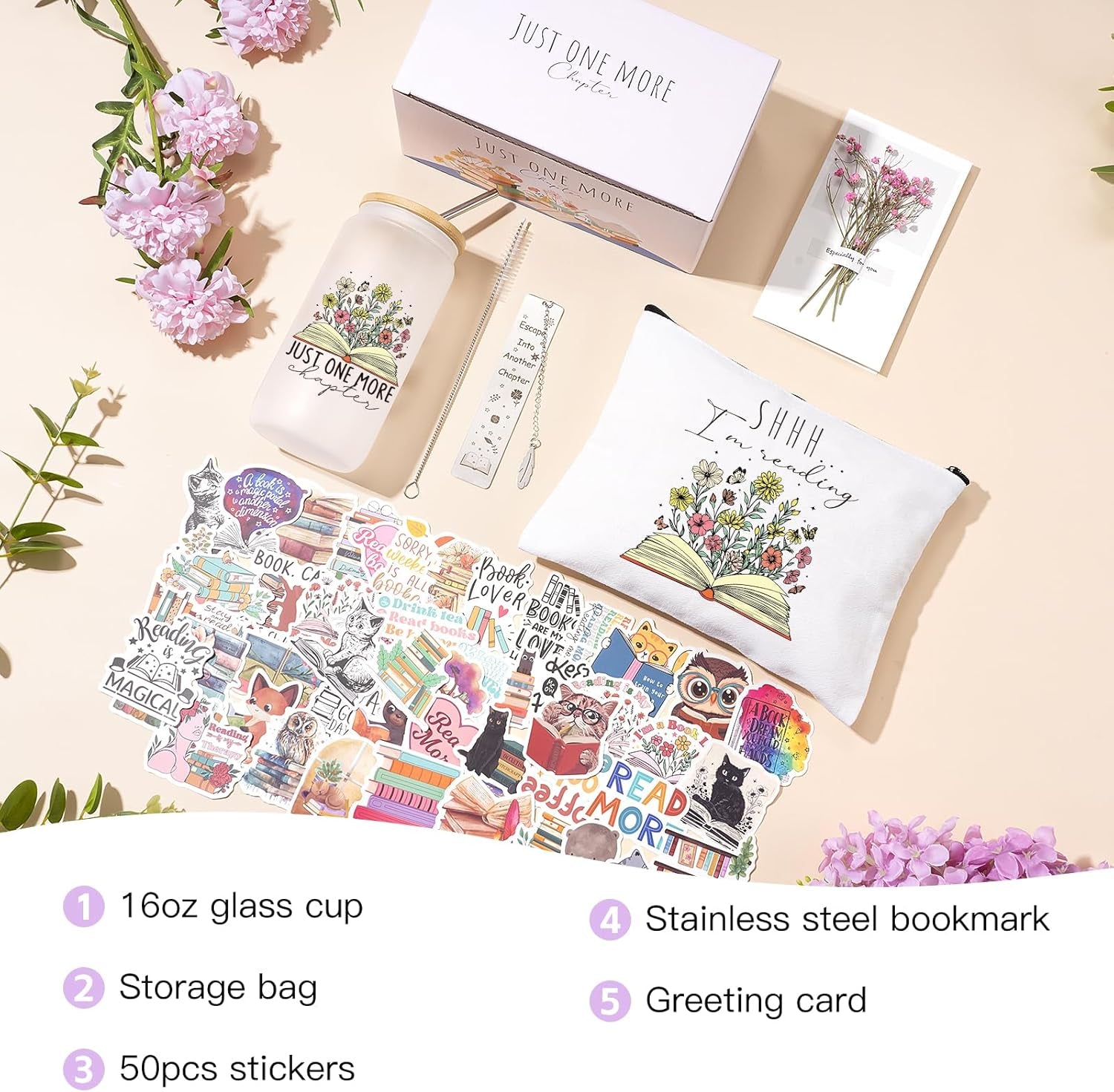 Book Lovers Gifts for Women, Bookish Gifts for Readers, Gift for Book Lovers Women, Gift for Readers, Bookclub, Librarian, Bookworm, Reading Accessories, with 16Oz Glass Cup, #2