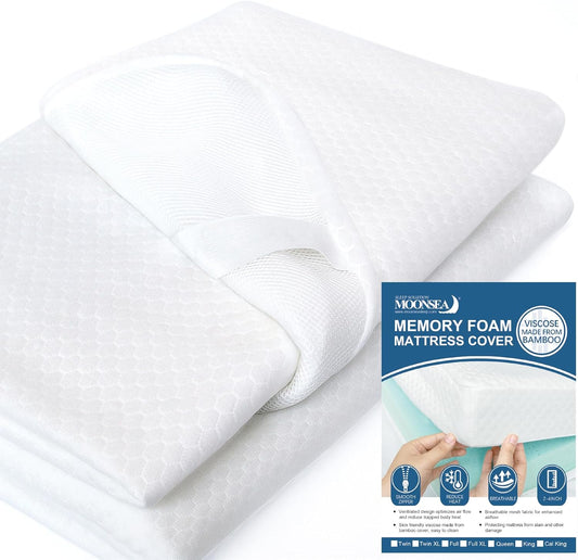Mattress Topper Cover (Cover Only) Twin Size, 3-4 Inch Zippered Viscose Made from Bamboo Cover for Latex Mattress Topper, Removable Memory Foam Mattress Topper Cover with Straps
