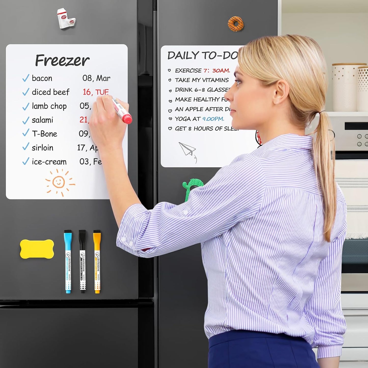 2 PCS Magnetic Dry Erase Whiteboard for Fridge, 14"X11" Reuasble & Erasable White Board Sheet for Refrigerator, Freezer - Smooth & Flexible Magnet Blank Notepad for Home, Kitchen Organizer and Planner