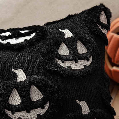 Fall Halloween Throw Pillow Covers 18X18 Decorative Pumpkin Pattern Pillowcases Soft Plush Faux Wool Cushions for Home Patio Sofa Couch,Black