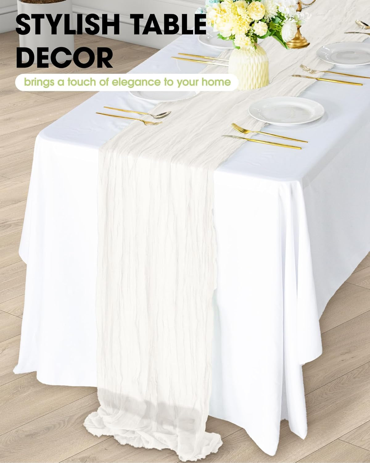 2-Pack Cheese Cloths Table Runner, 120'' Boho Table Cloth Decorations for Party, Baby Shower, Wedding and Farmhouse, Fabric Room Decor, Ivory