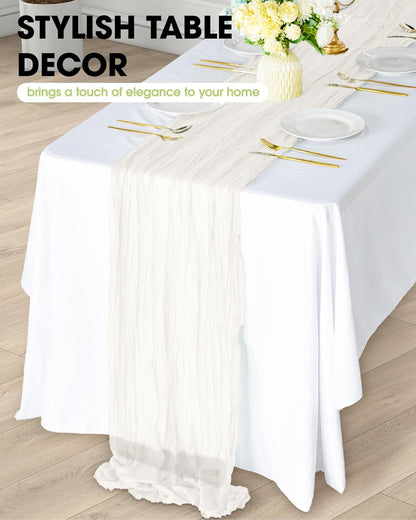 2-Pack Cheese Cloths Table Runner, 120'' Boho Table Cloth Decorations for Party, Baby Shower, Wedding and Farmhouse, Fabric Room Decor, Ivory