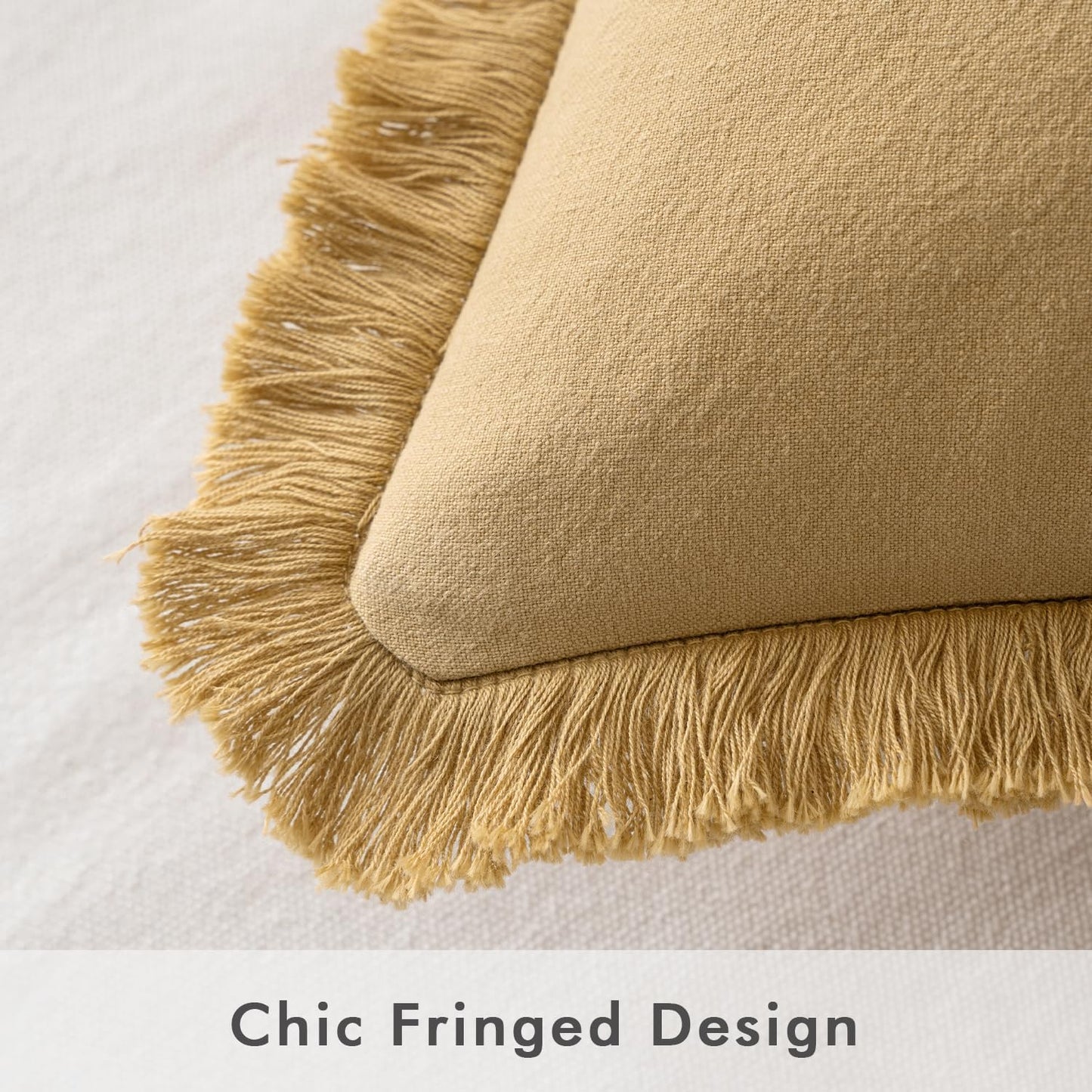 Throw Pillow Covers Boho Farmhouse 20X20 Set of 2 Decorative Khaki Couch with Fringe Chic Cotton Pillowcases Home Decor Accents for Cushion Soft Bed Living Room