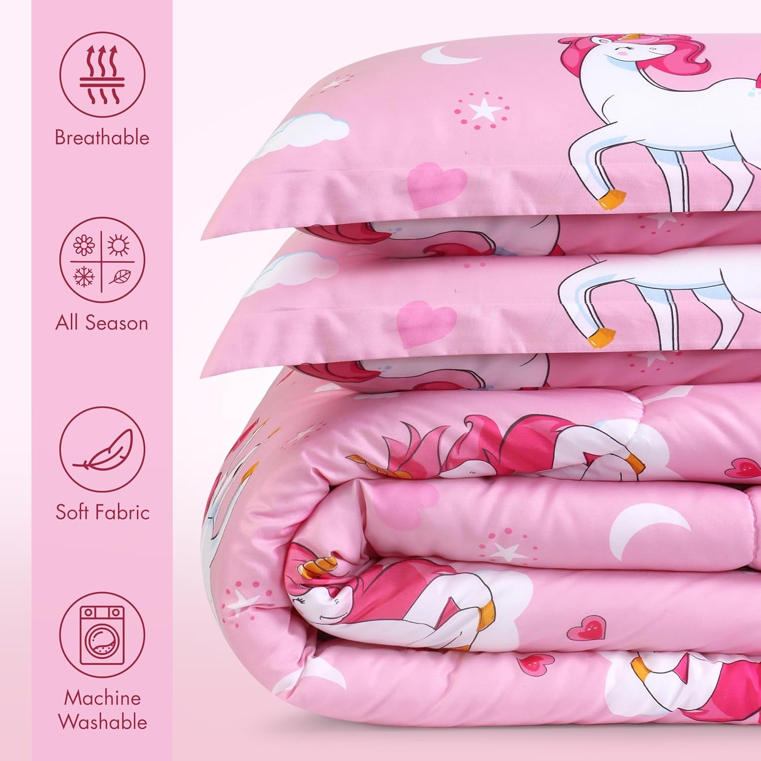 All Season Unicorn Comforter Set with 2 Pillow Cases, 3 Piece Soft Brushed Microfiber Kids Bedding Set for Boys/Girls, Machine Washable (Twin)