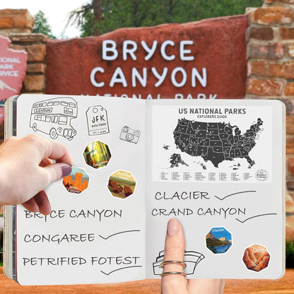 63 National Park Sticker Set,Outdoor Nature Adventure Hiking Inspiration Waterproof Stickers,Used for Water Bottles,Computers,Refrigerators,National Park Stickers of the USA