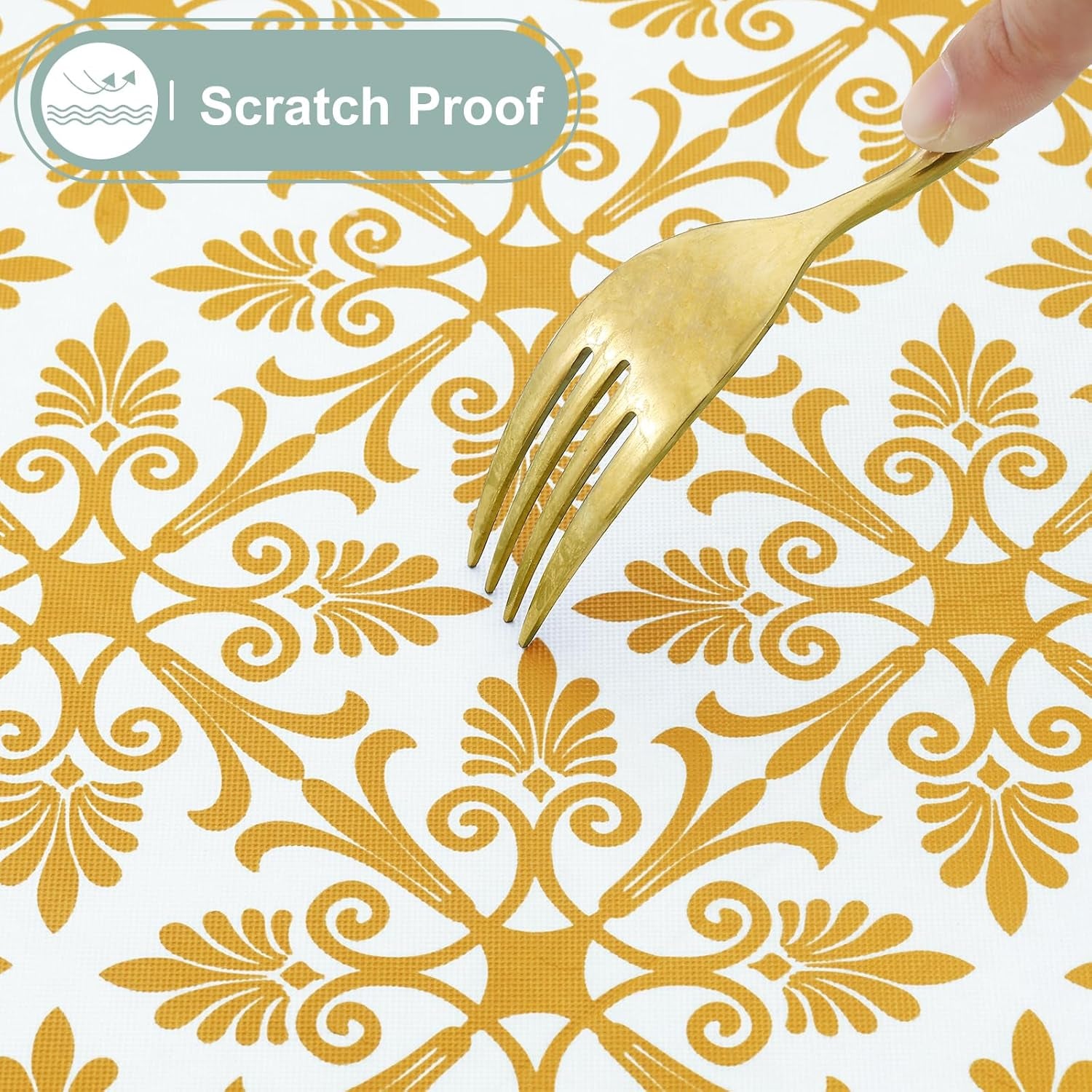Rectangle Vinyl Table Cloth, Elastic Fitted Flannel Backed Tablecloth, 100% Waterproof Plastic Table Cover Fits 6 Foot Folding Tables for Picnic, Camping, Outdoor (Gold, 30" X 72")
