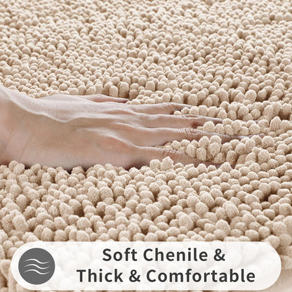 Chenille Toilet Rug U-Shaped Washable - 24"X20" Non Slip Contour Bath Mat - Super Luxury Soft Absorbent Quick Dry Rugs for Bathroom Toilet Base - Light Brown