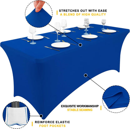Spandex Tablecloths - 2 Pack 6FT Elastic Fitted Stretch Covers for Rectangle Tables, Washable for Outdoor Events, Weddings, Banquets & Parties (Blue, 72L x 30W x 30H Inches)