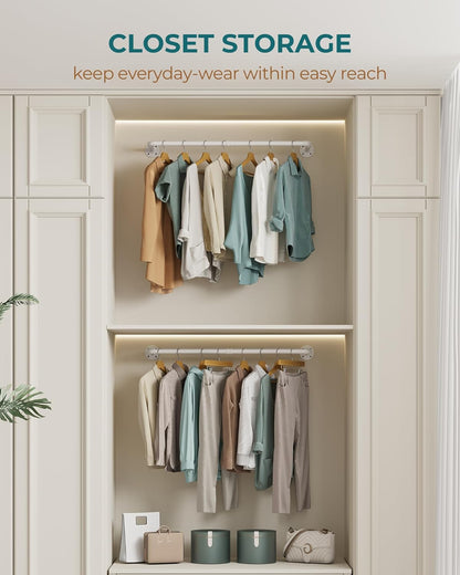 Industrial Pipe Clothes Rack Wall Mounted Set of 2, 38.4 Inches Heavy Duty Iron Pipe Clothing Garment Rail, Multi-Purpose Clothing Hanging Rod for Laundry Room and Closet Storage, White