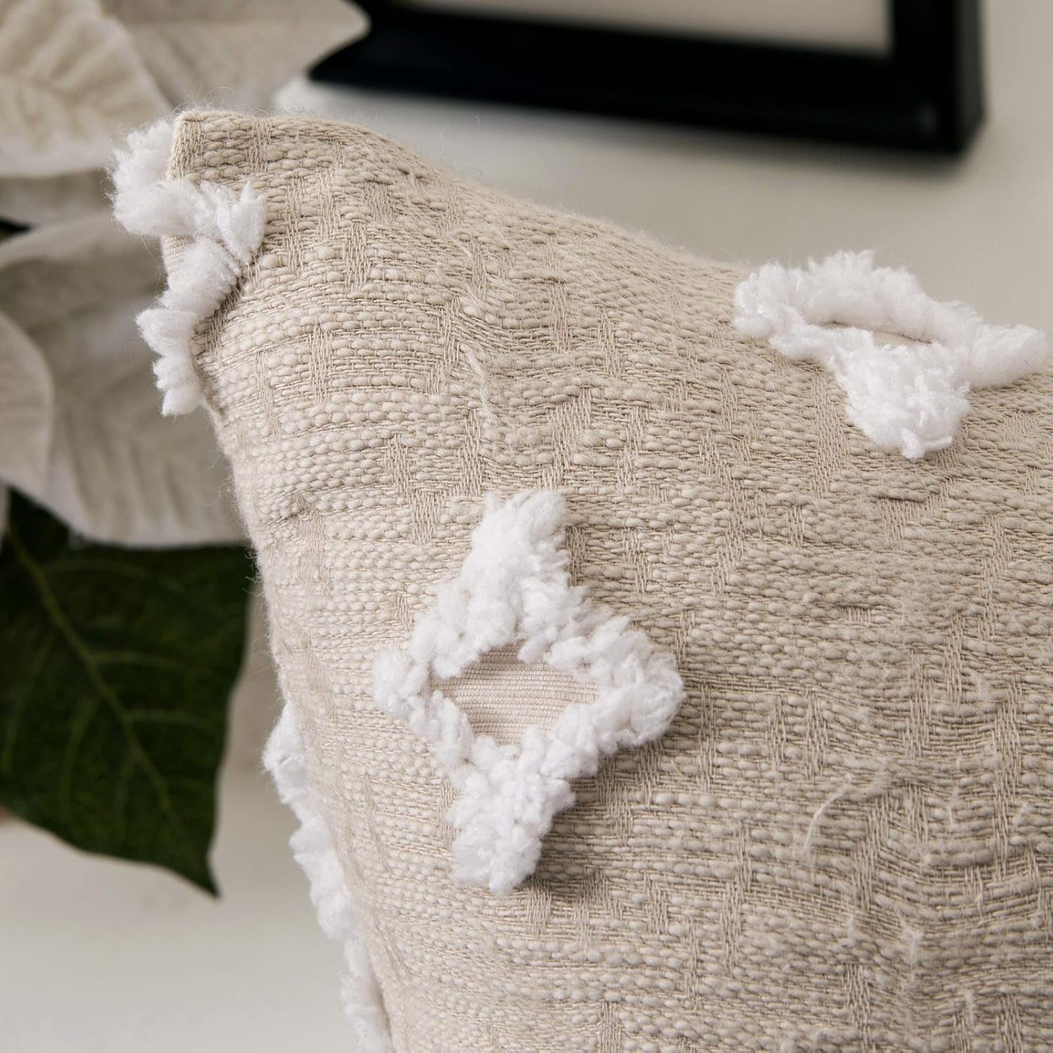 Set of 2 Decorative Throw Pillow Covers Rhombic Jacquard Pillowcase Soft Square Cushion Case for Couch Sofa Bed Bedroom Living Room, 18X18 Inch, Beige