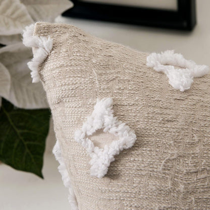 Set of 2 Decorative Throw Pillow Covers Rhombic Jacquard Pillowcase Soft Square Cushion Case for Couch Sofa Bed Bedroom Living Room, 18X18 Inch, Beige