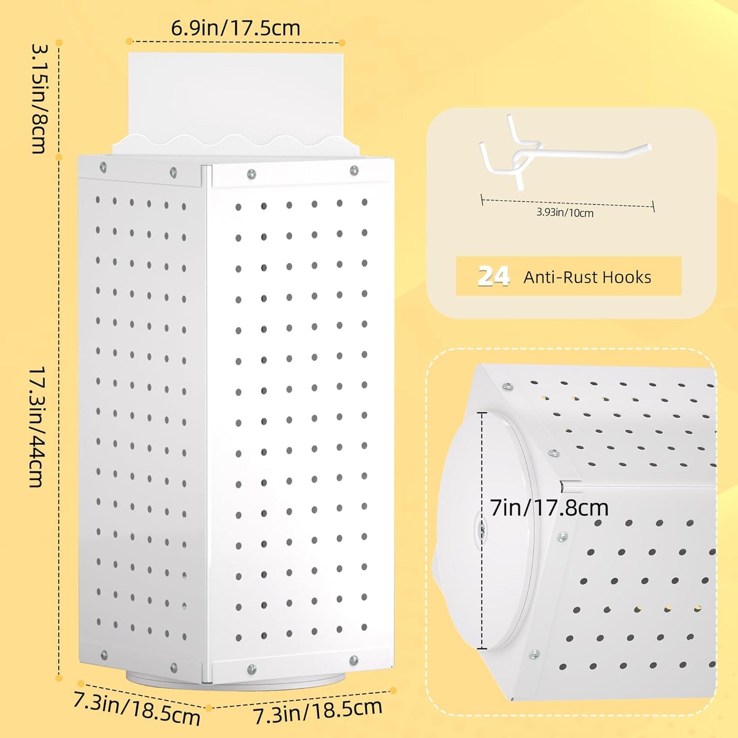 Metal Spinning Peg Board Display Stand with Removable Hooks – Earring Display Stands, Jewelry Display for Vendors White