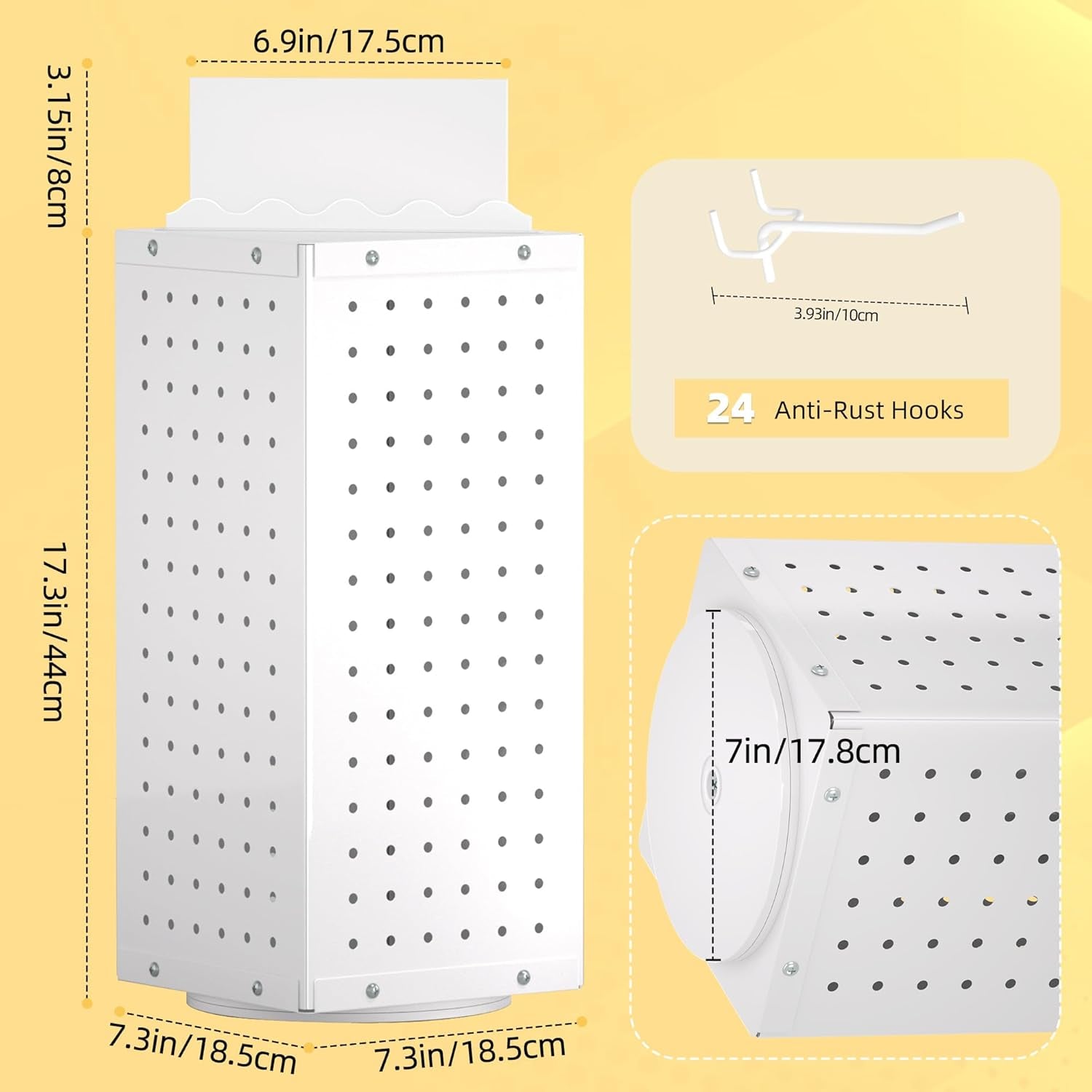 Metal Spinning Peg Board Display Stand with Removable Hooks – Earring Display Stands, Jewelry Display for Vendors White