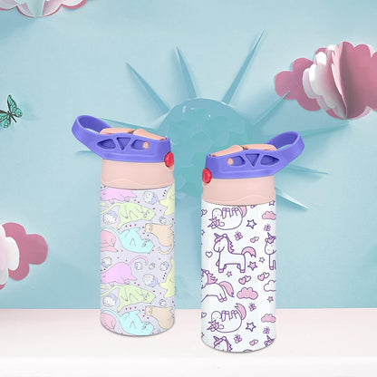 Kids Sublimation Tumbler,12Oz Sublimation Water Bottle Blanks,Straight Stainless Steel Todder Sippy Cup,Double Wall Insulated Sippy Tumbler with Handle,Shrink Films,Leak Proof (Purple)