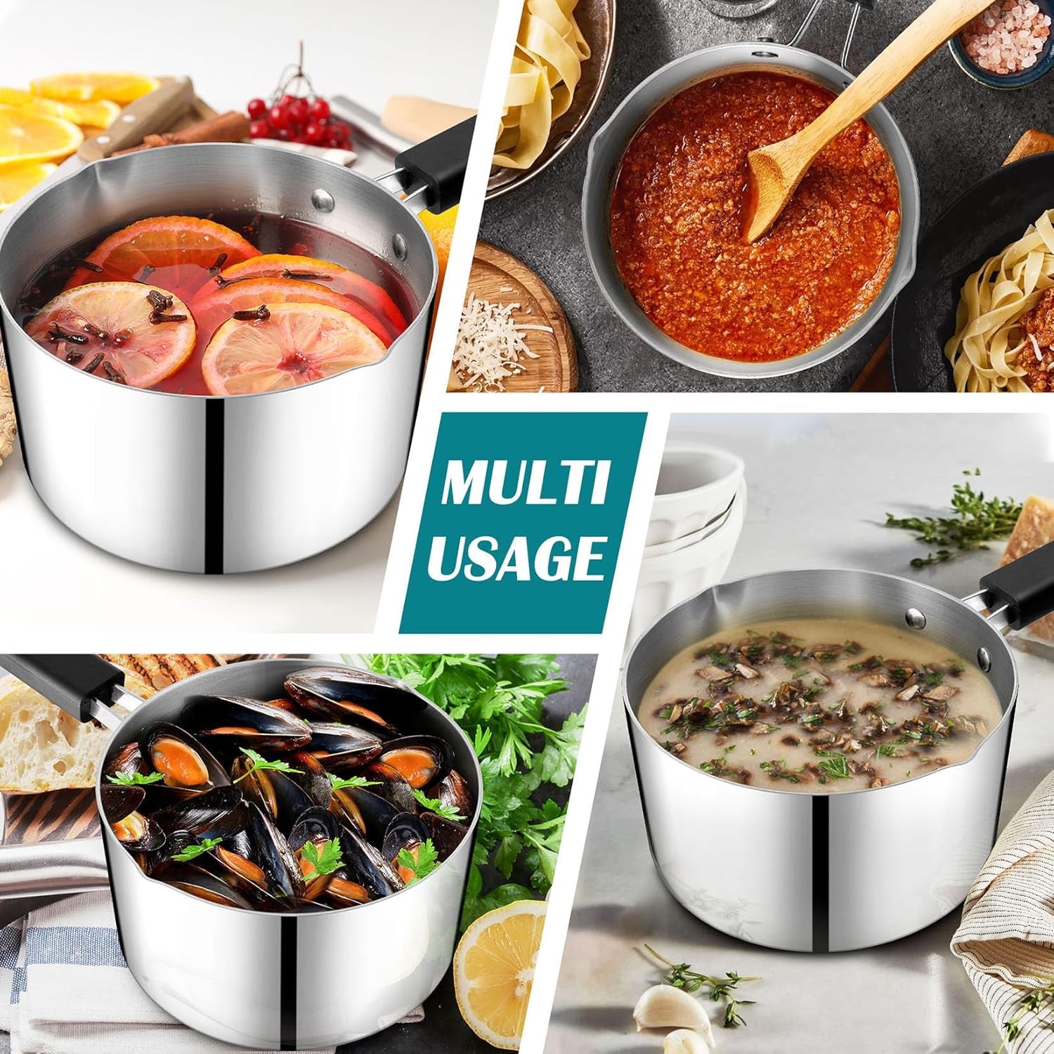3 Quarts Sauce Pan and Pot with Lid, Tri-Ply Stainless Steel Saucepan Cookware for Induction & Multi Stoves, Heat-Proof Handle & Visible Glass Lid, Dishwasher Safe