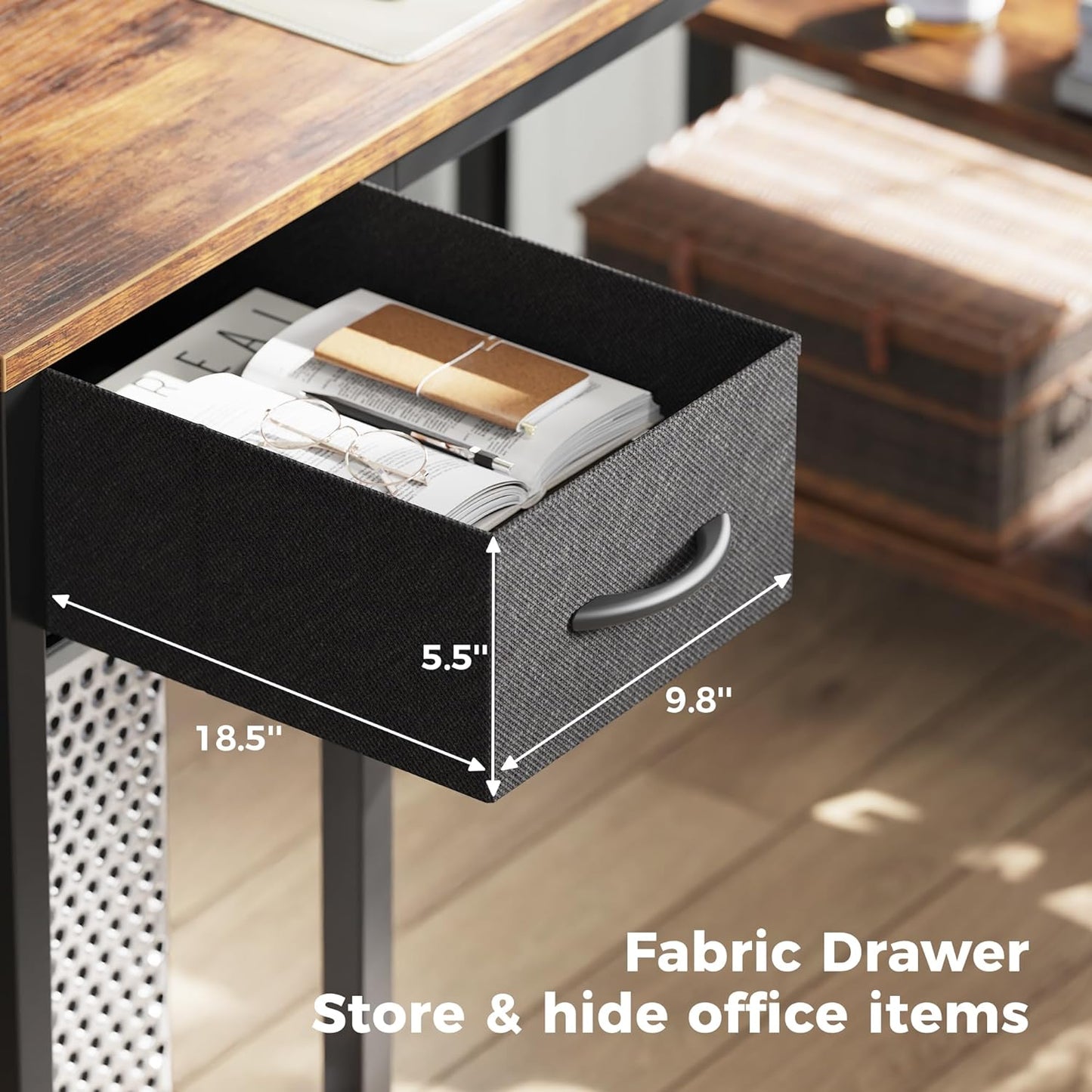 47-Inch Reversible L-Shaped Desk with LED Lighting and Power Outlets, Featuring Shelves, Monitor Stand, Drawer, and Rustic Brown Finish for Home Office and Gaming Use