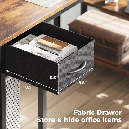 47-Inch Reversible L-Shaped Desk with LED Lighting and Power Outlets, Featuring Shelves, Monitor Stand, Drawer, and Rustic Brown Finish for Home Office and Gaming Use