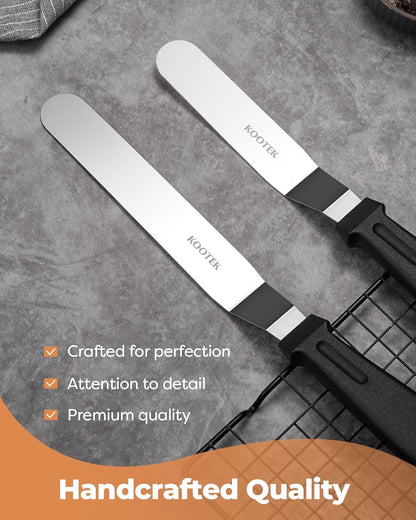 Angled Icing Spatula Set with 6" & 8" Blade, Stainless Steel Offset Spatula Frosting Smoother Cake Spatulas for Cake Decorating, Baking