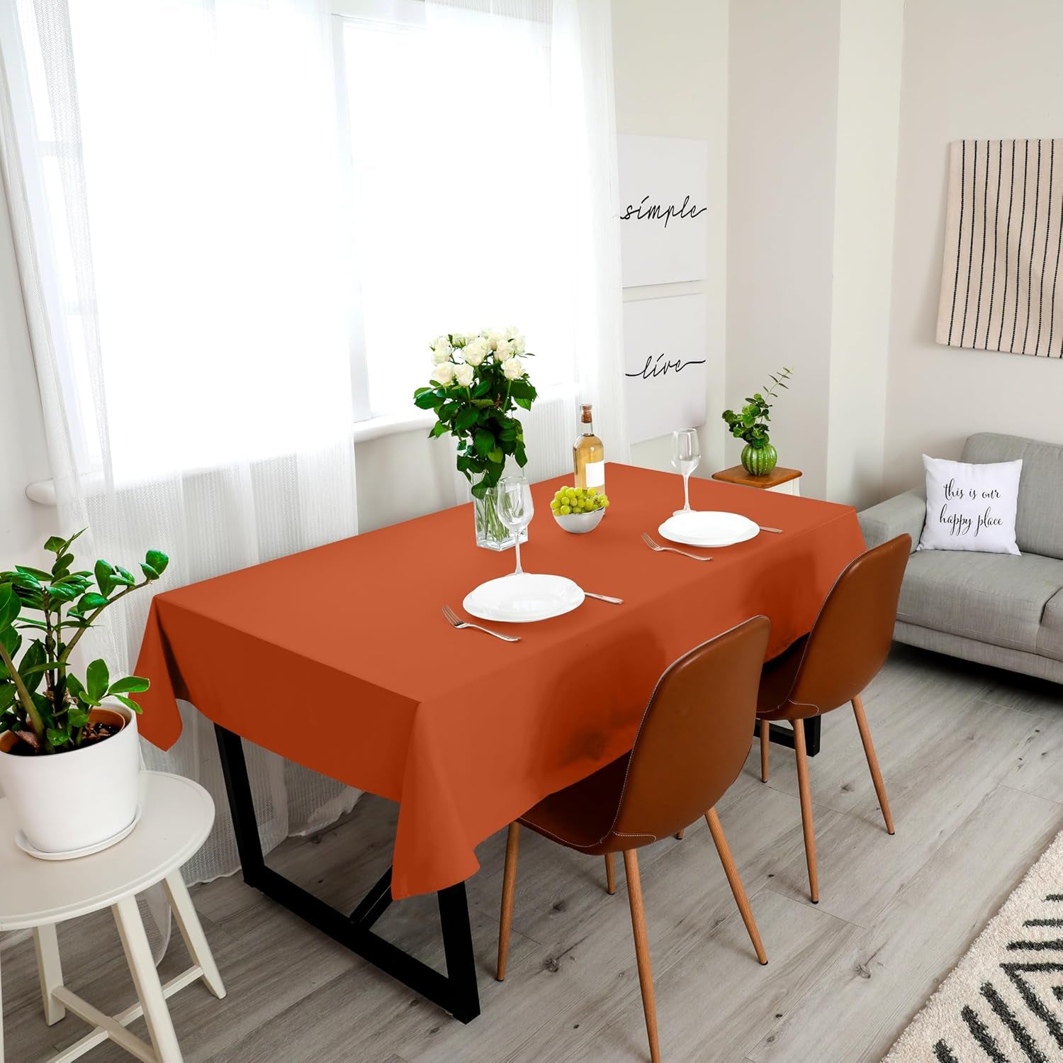 2 Pack 6 Foot Rectangle Table Cloth [60X102 Inches, Orange] Stain and Wrinkle Resistant Tablecloth Washable Polyester Cover for Dining, Buffet Parties, Picnic and Weddings