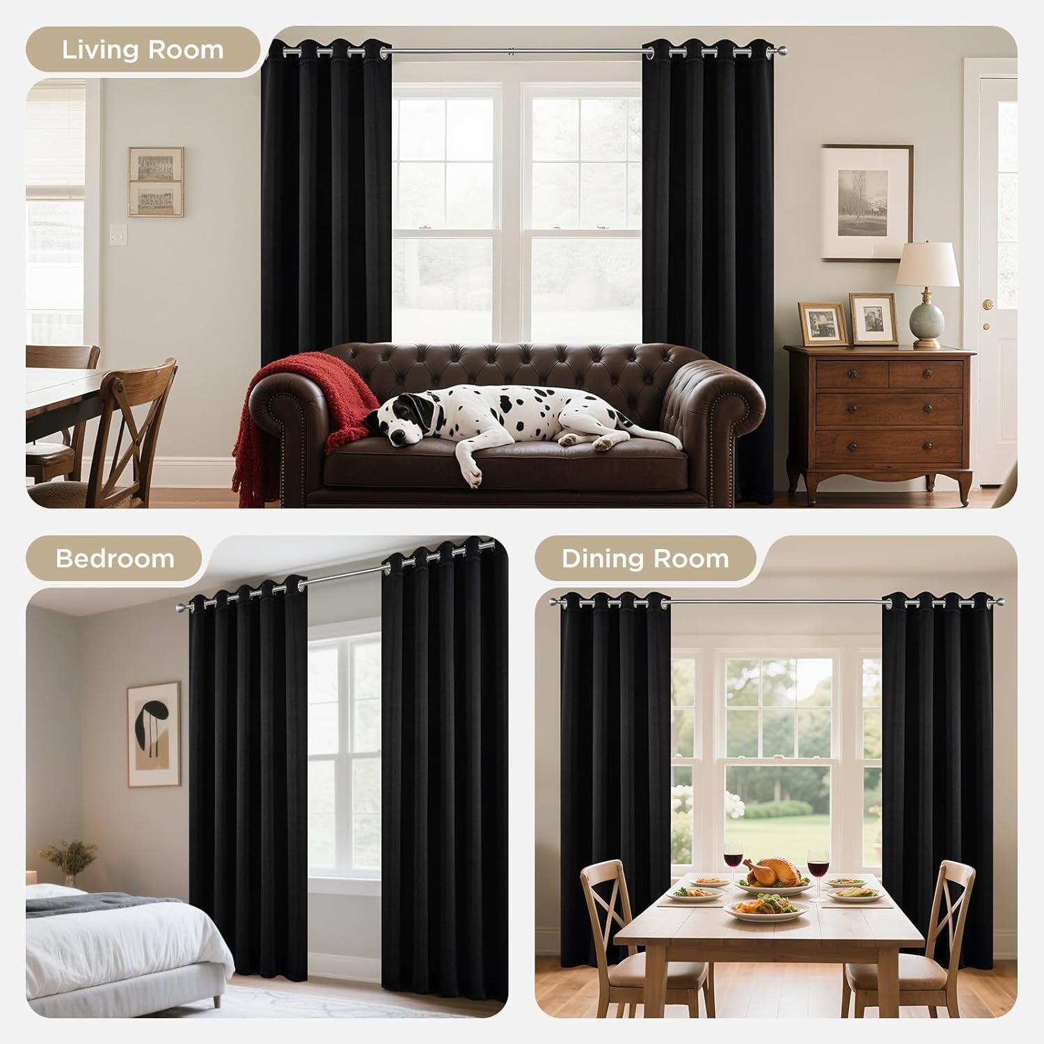 84-Inch Thermal Insulated Blackout Curtains for Bedroom - Room Darkening Light Blocking Drapes with Grommets, Noise Reduction & Wrinkle-Free Design, Set of 2 Panels for Living Room Windows