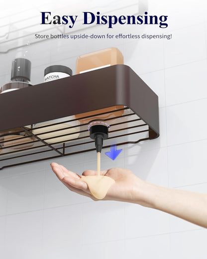 Large Shower Caddy - 2 Pack Adhesive Shower Organizer, Rustproof Metal Shelves, No-Drill Bathroom Organizers and Storage, Brown