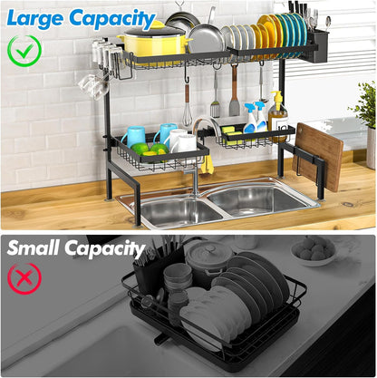 ［2-Tier 4 Baskets］Over the Sink Dish Drying Rack, 24.8"-35.4", Large Sink Rack for Kitchen, Extensible and Adjustable, Saving Kitchen Space