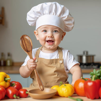 Acacia Wooden Spoons for Cooking – 6-Piece Wooden Kitchen Utensil Set with Spatula, Slotted Spoon & Pasta Fork