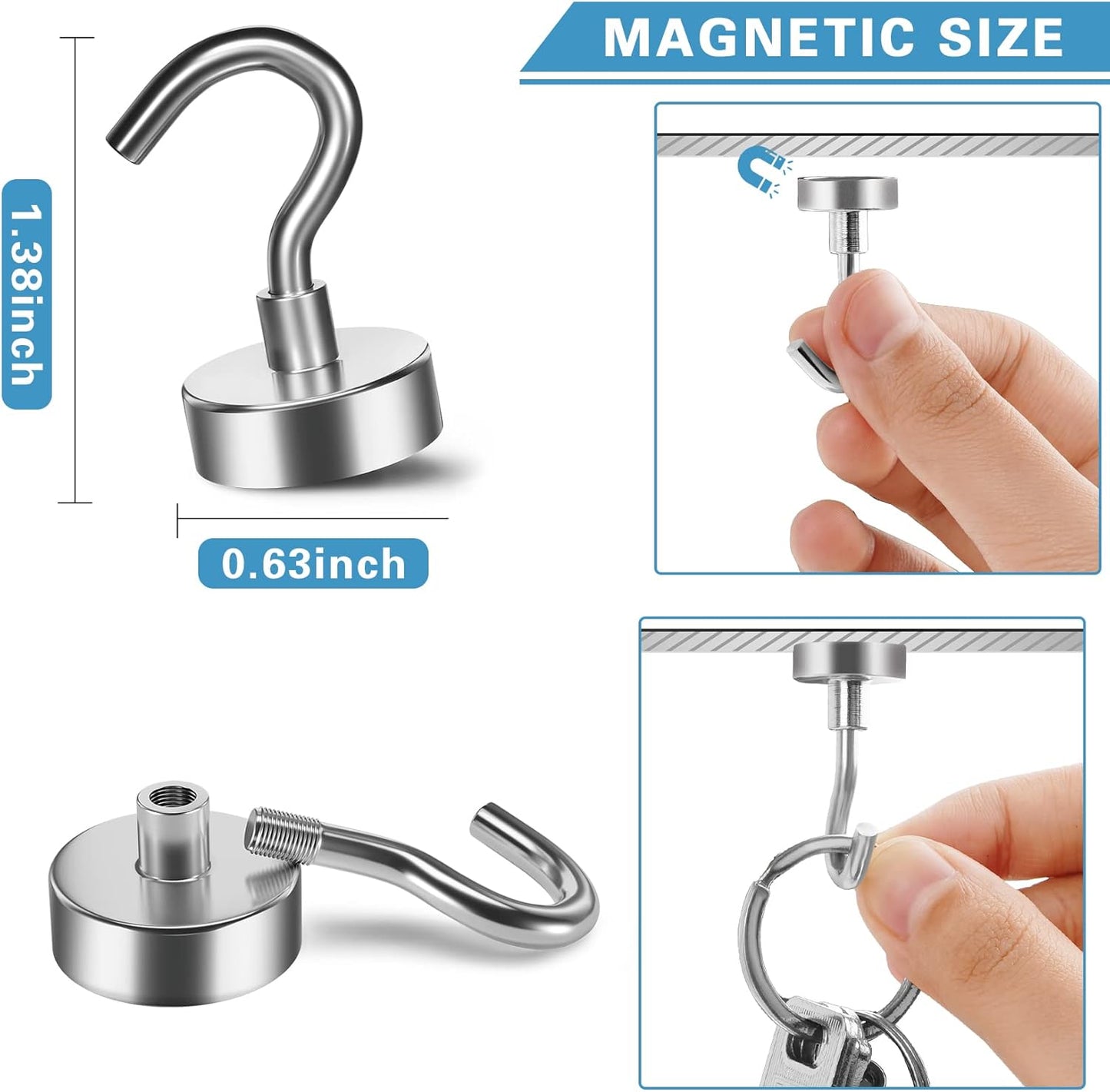 12Pack Fridge Magnets Refrigerator Magnets Magnetic Clips, 15Pack 25LBS Magnetic Hooks Heavy Duty Neodymium Magnet Hooks