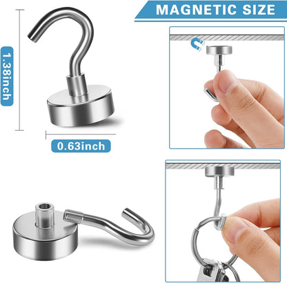 12Pack Fridge Magnets Refrigerator Magnets Magnetic Clips, 15Pack 25LBS Magnetic Hooks Heavy Duty Neodymium Magnet Hooks