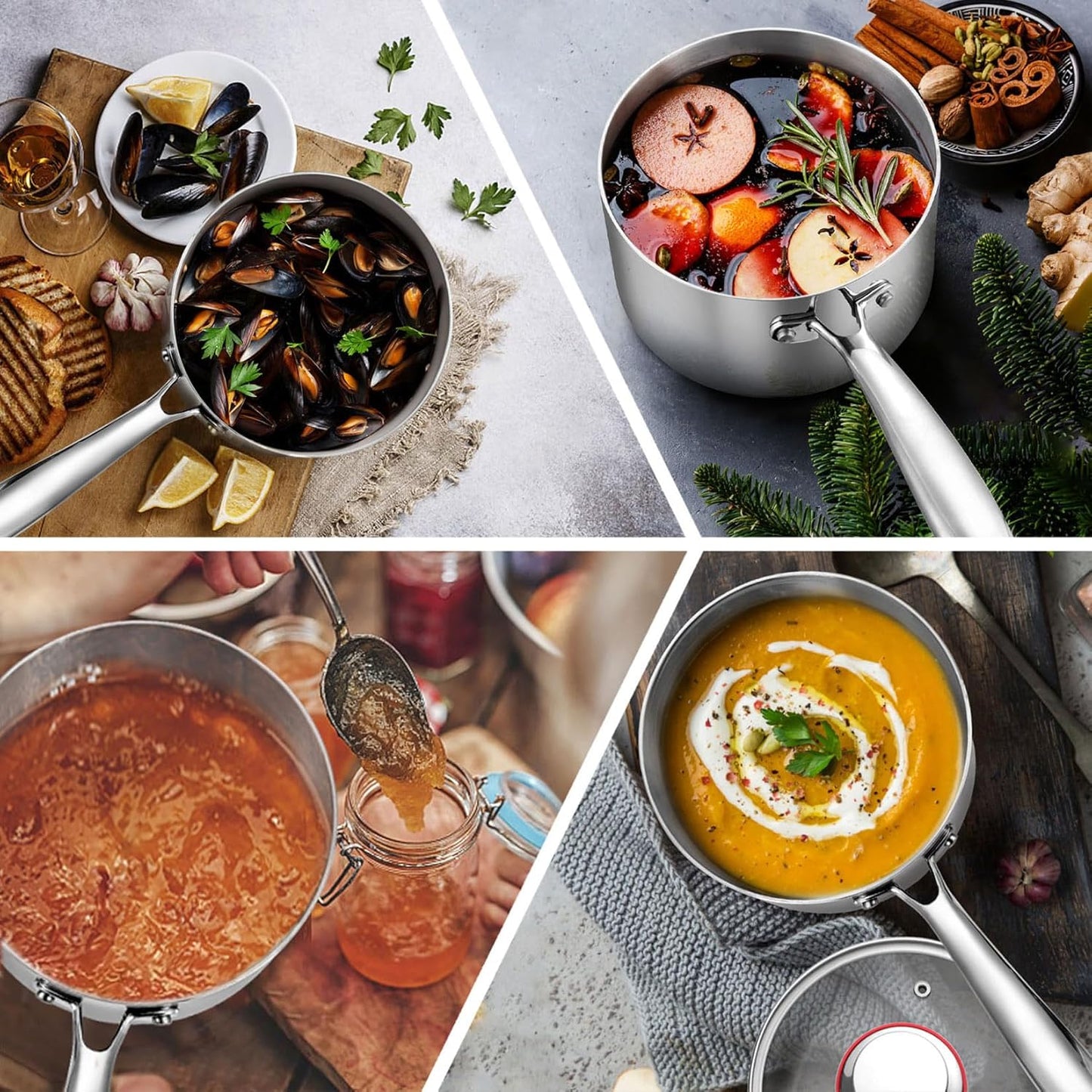 3 Quarts Tri-Ply Stockpot and Saucepan, Stainless Steel Sauce Pan with Lid, Cooking Induction Pot, Kitchen Cookware for All Stoves, Non-Toxic, Durable & Dishwasher Safe, 1 Piece