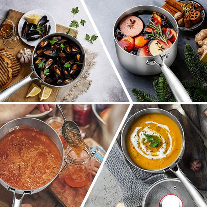 3 Quarts Tri-Ply Stockpot and Saucepan, Stainless Steel Sauce Pan with Lid, Cooking Induction Pot, Kitchen Cookware for All Stoves, Non-Toxic, Durable & Dishwasher Safe, 1 Piece