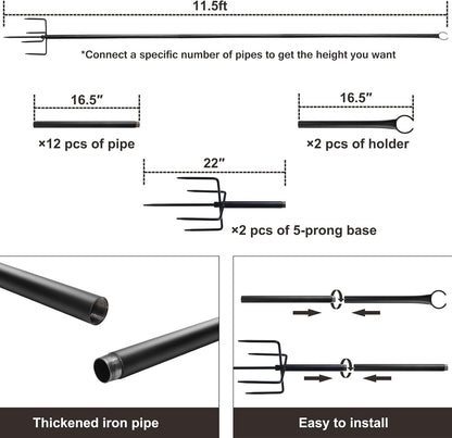 2-Pack Heavy-Duty 10-Foot Adjustable Outdoor Metal String Light Poles for LED Lighting - Ideal for Gardens, Backyards, Weddings, and Parties