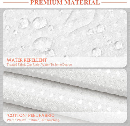Waffle Weave White Shower Curtain Hotel Luxury Quality, Fabric Shower Curtains for Bathroom, Pique Pattern Cloth, Water Repellent and Machine Washable, Standard Size 71" X 72"
