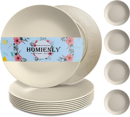 Wheat Straw Dinner Plate Set of 8 - Eco-Friendly, Microwave and Dishwasher Safe, Durable and Unbreakable - Perfect for Kitchen, Camping, Salads, and Appetizers (Beige, 10 Inch)