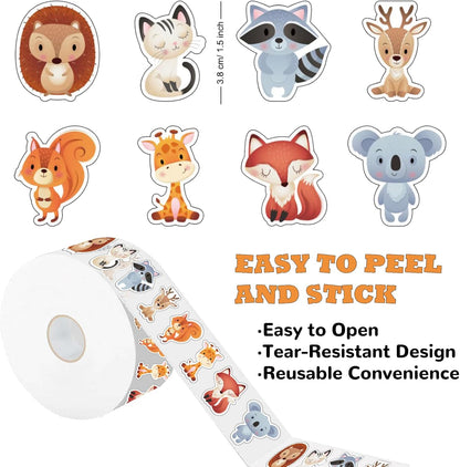 600 PCS Cute Animal Roll of Stickers for Kids Reward Encouraging Students Motivational Classroom Teacher Supplies Bulk Potty Training and Farm Animal Party Favors (Forest Animal, 1)