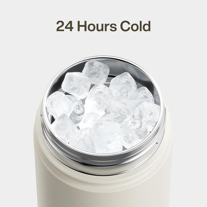 Kids Insualated Water Bottle with Straw - 12Oz Stainless Steel Water Bottle with Dual Spouts, Leak-Proof, Bpa-Free, Double Wall Vacuum Keeps Cold for 24 Hours for Sports, Travel, School (Cream Moon)