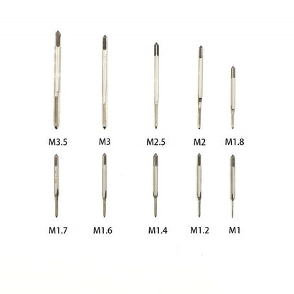 Micro Taps for Clocks and Watches Tapping, Mini NC High Speed Steel Metric Straight Flute Coarse Thread Design, 10 Pcs(M1 M1.2 M1.4 M1.6 M1.7 M1.8 M2 M2.5 M3 M3.5)