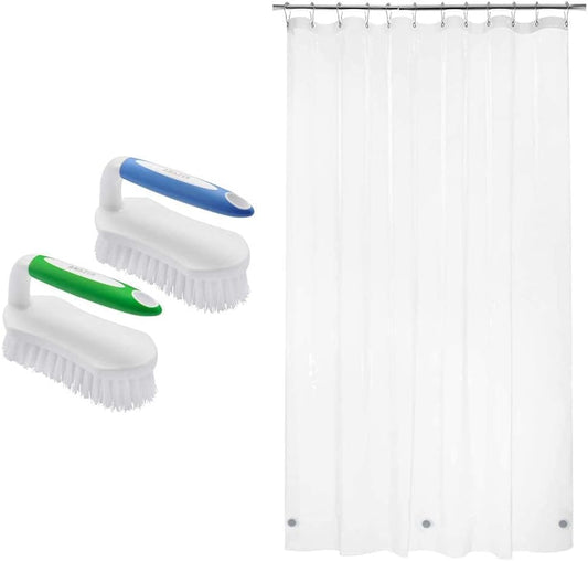 Scrub Brush Comfort Grip & Flexible Stiff Bristles and 72X72 Inches PEVA 3G Shower Curtain Liner