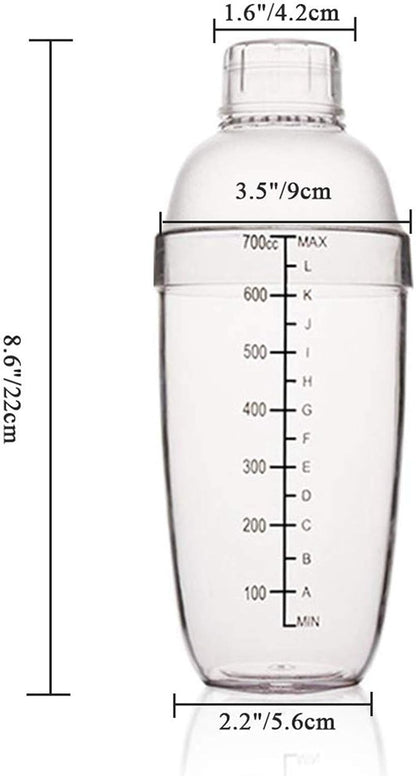 Plastic Cocktail Shaker, Drink Mixer Hand Shaker Cup with Scales, Bar Tool, Transparent (24 Oz / 700Cc)