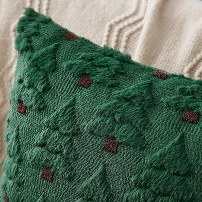 Christmas Tree Decorative Pillow Covers Faux Fur Wool Throw Pillows Soft Plush Cushion Covers Set of 2 Xmas Home Decor Winter Holiday for Sofa Couch Livingroom Bed 18X18 Inch Dark Green